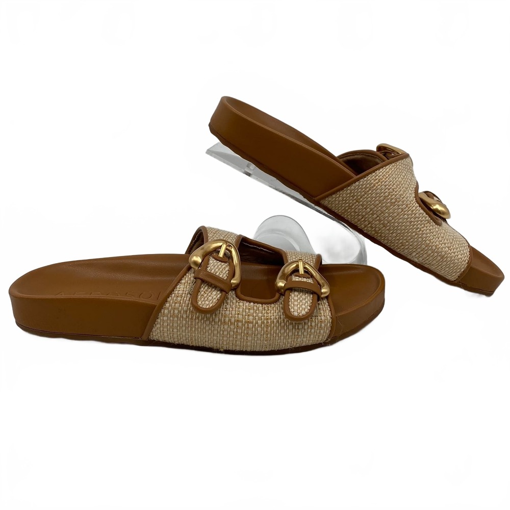 Aerosoles Brown Cream Woven Strap Slide Sandals | Womens 8
